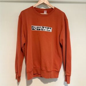 Uniqlo Disney Rust Crewneck Sweathirt with Keith Haring Mickey Mouse graphic, lg